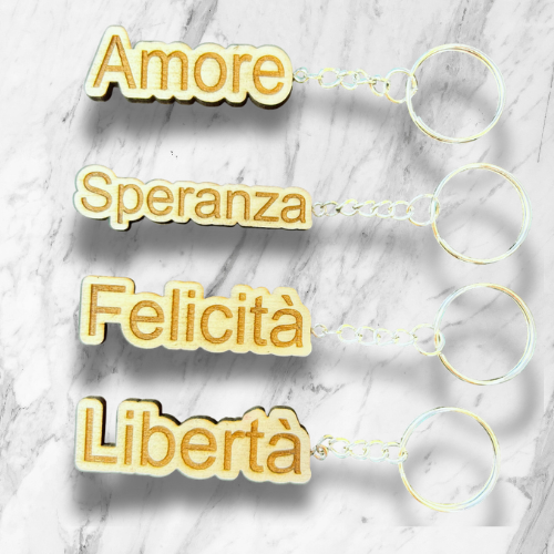 Portachiavi legno – Felicità, Amore, Libertà, Speranza