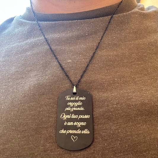 Collana Personalizzata in Acciaio Nero – Incisione con Foto o Testo