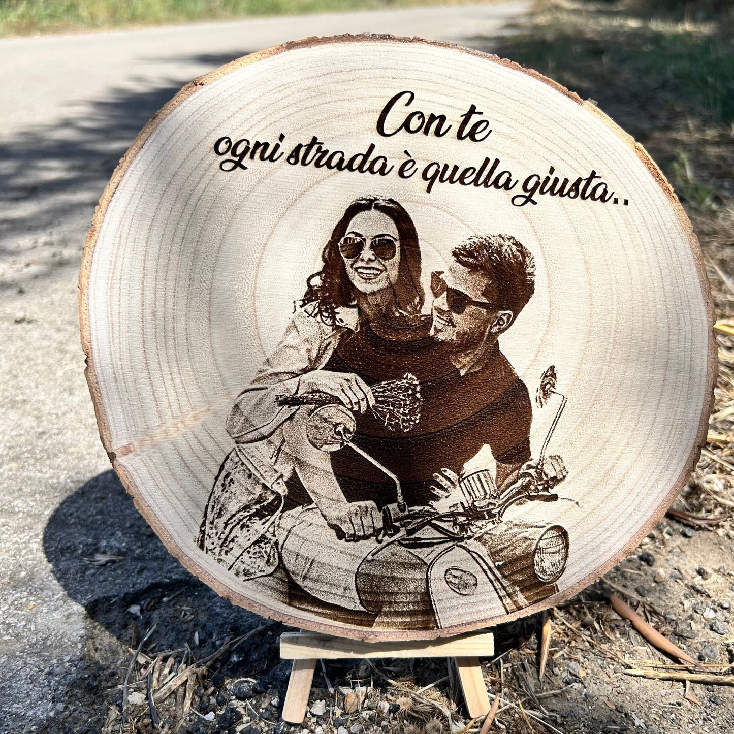DISCO IN LEGNO NATURALE CON FOTO INCISA