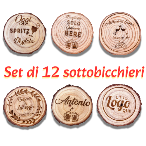 SOTTOBICCHIERI IN IN LEGNO NATURALE CON INCISIONE