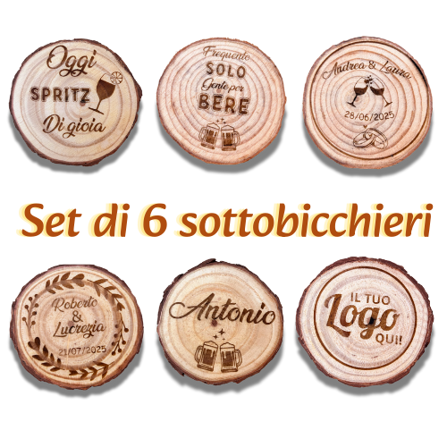 SOTTOBICCHIERI IN IN LEGNO NATURALE CON INCISIONE