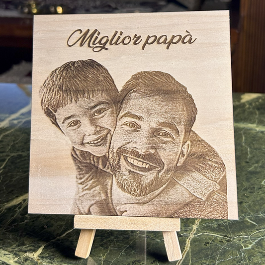 Quadretto in legno artigianale 14x14 cm – Inciso a laser con la tua foto