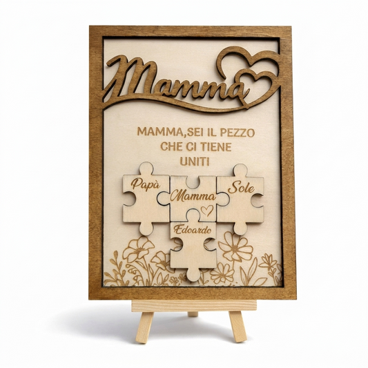 Quadro in Legno Puzzle Famiglia – Il Regalo Perfetto per la Mamma