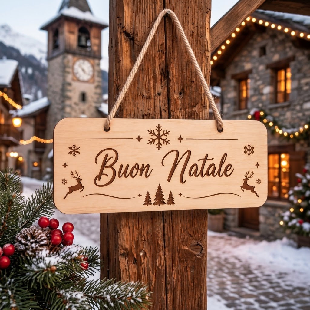 Targa/Fuoriporta in Legno Naturale  a Tema Natalizio