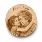 Sottobicchiere rotondo in Legno Grezzo Naturale personalizzabile con Foto e Testo