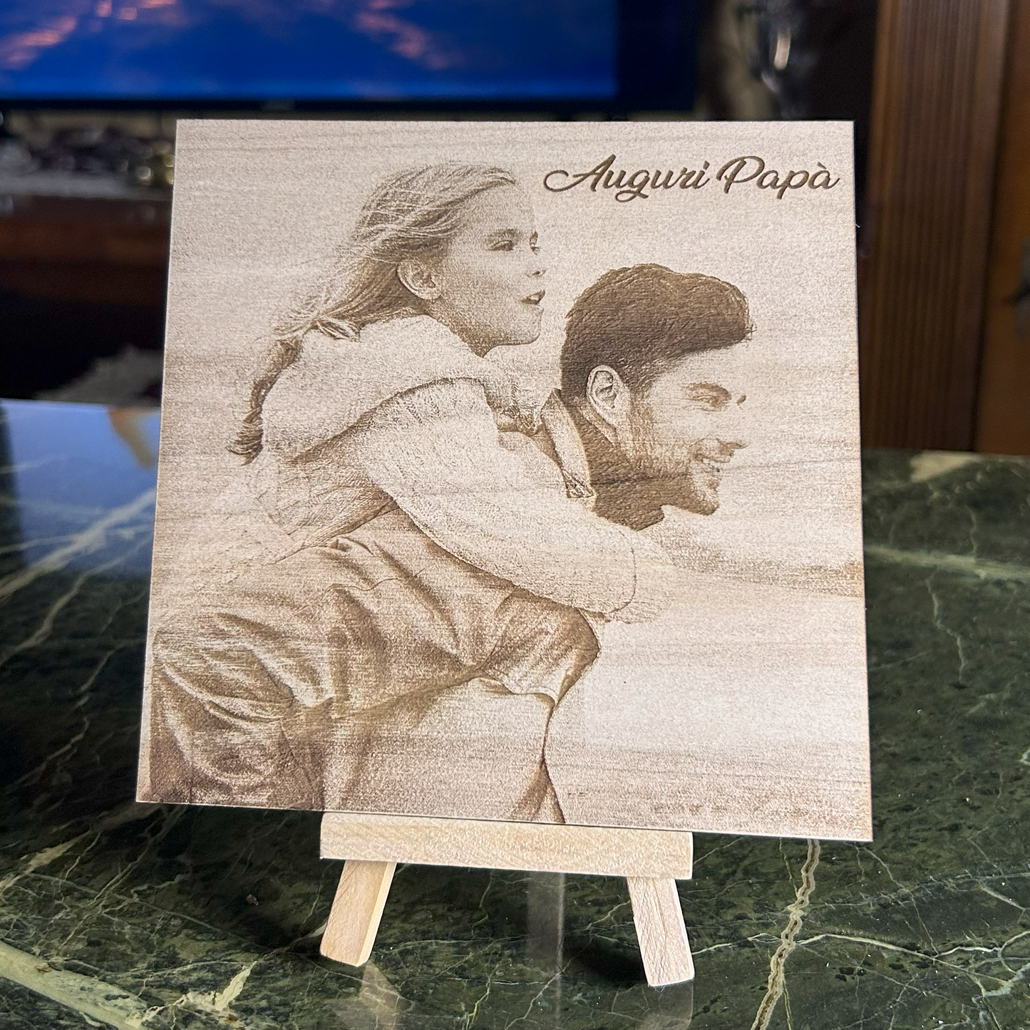 Quadretto in legno artigianale 14x14 cm – Inciso a laser con la tua foto
