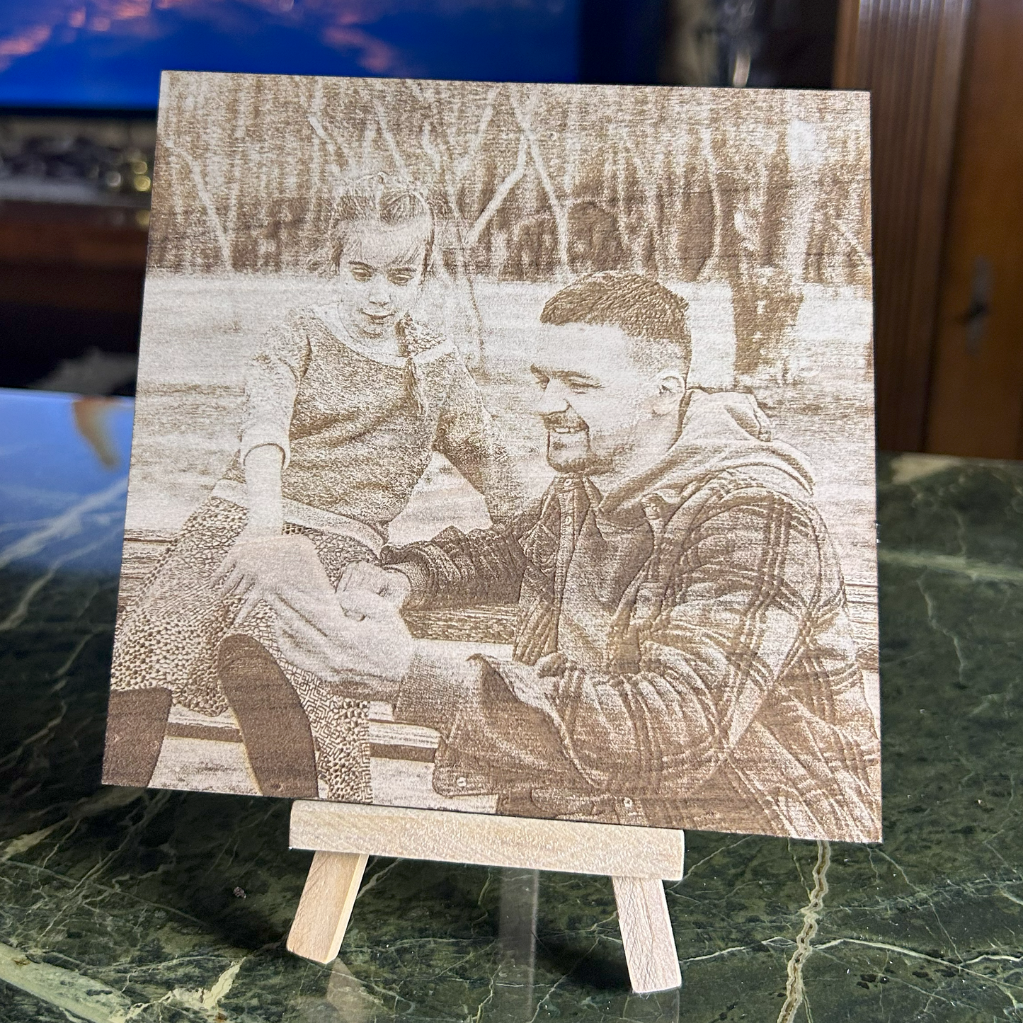 Quadretto in legno artigianale 14x14 cm – Inciso a laser con la tua foto
