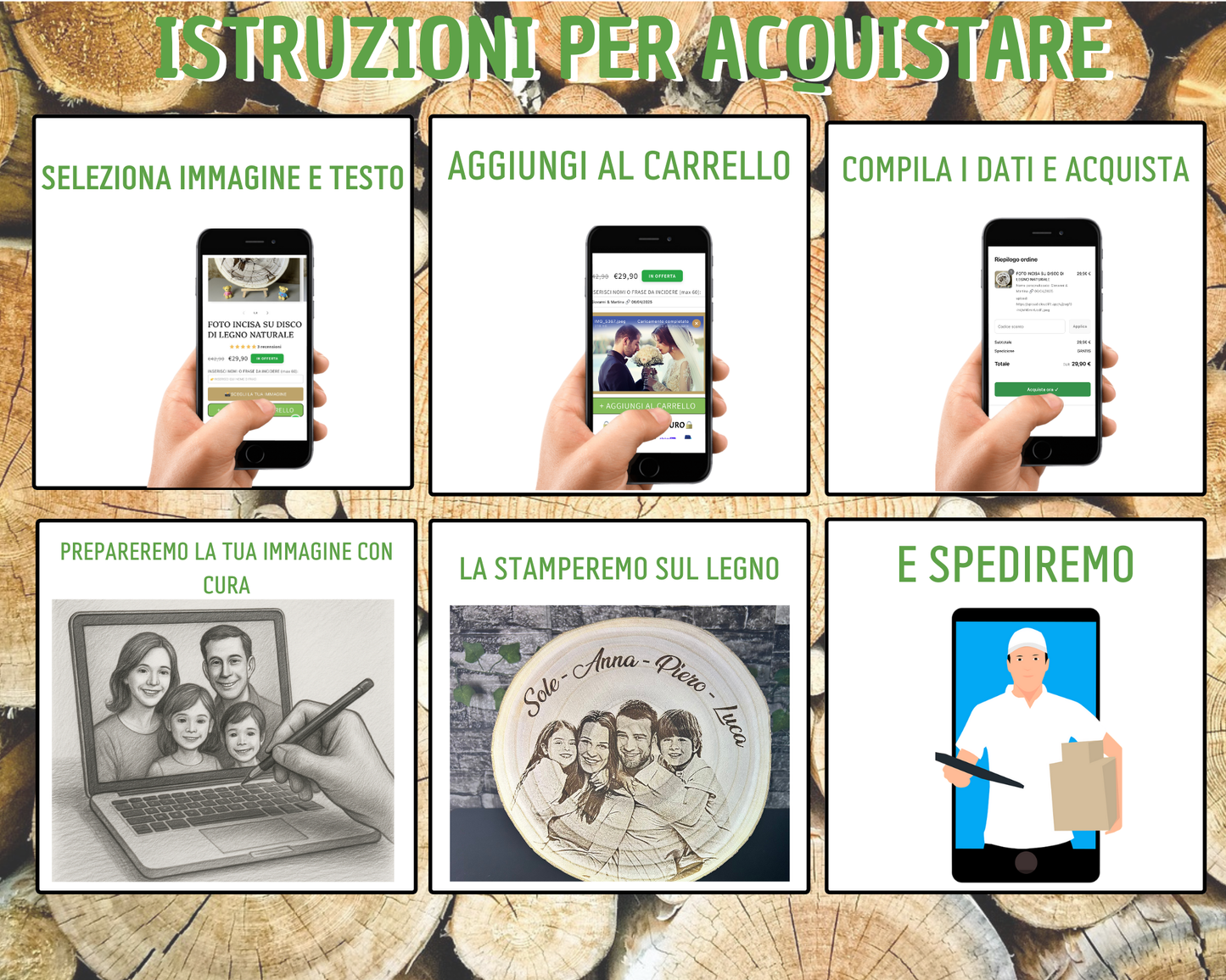 FOTO INCISA SU DISCO DI LEGNO NATURALE