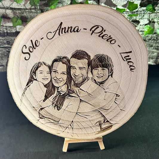 DISCO IN LEGNO NATURALE CON FOTO INCISA