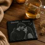 Sottobicchiere in Ardesia Naturale formato quadrato Personalizzabile con Foto e Testo