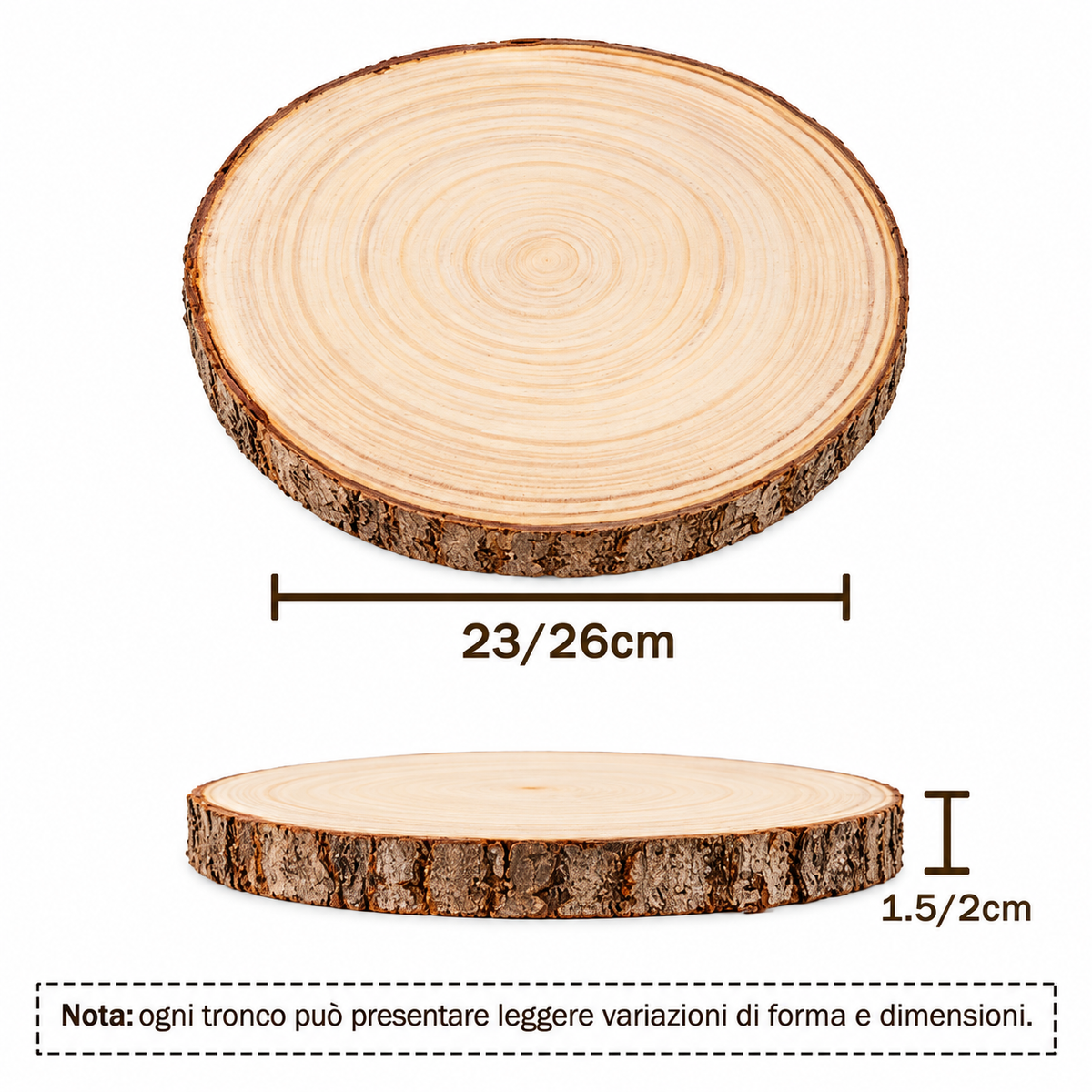 Fetta di Legno Rustica vuota con Corteccia Naturale Ø24-26cm