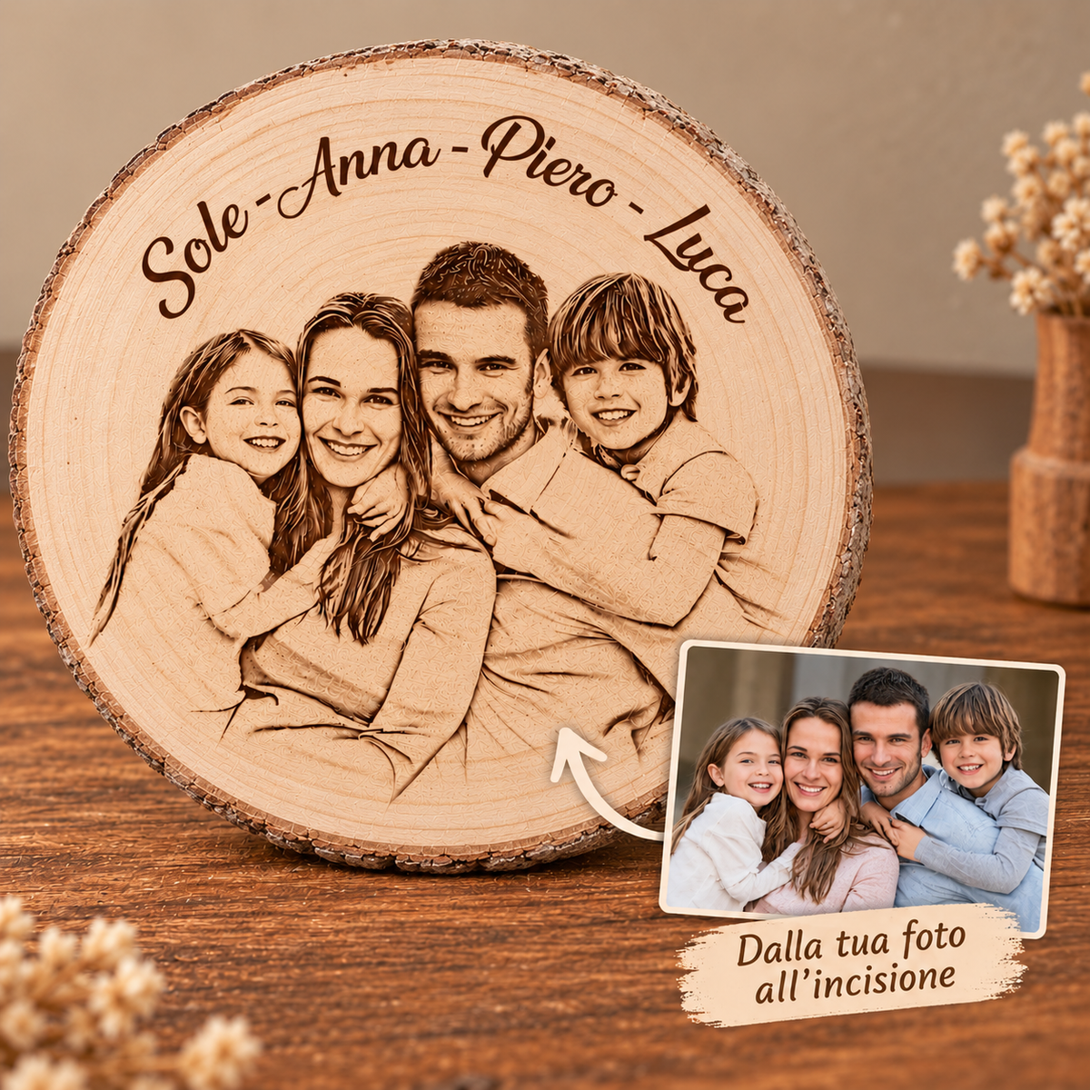 Il Disco dei Ricordi™ – Disco in Legno Personalizzabile con Foto e Testo