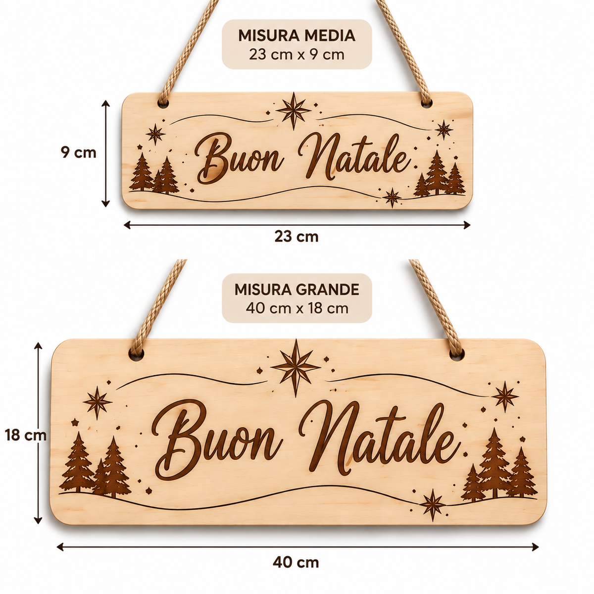 Targa/Fuoriporta in Legno Naturale  a Tema Natalizio
