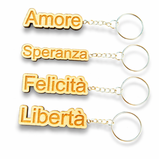 Portachiavi legno – Felicità, Amore, Libertà, Speranza
