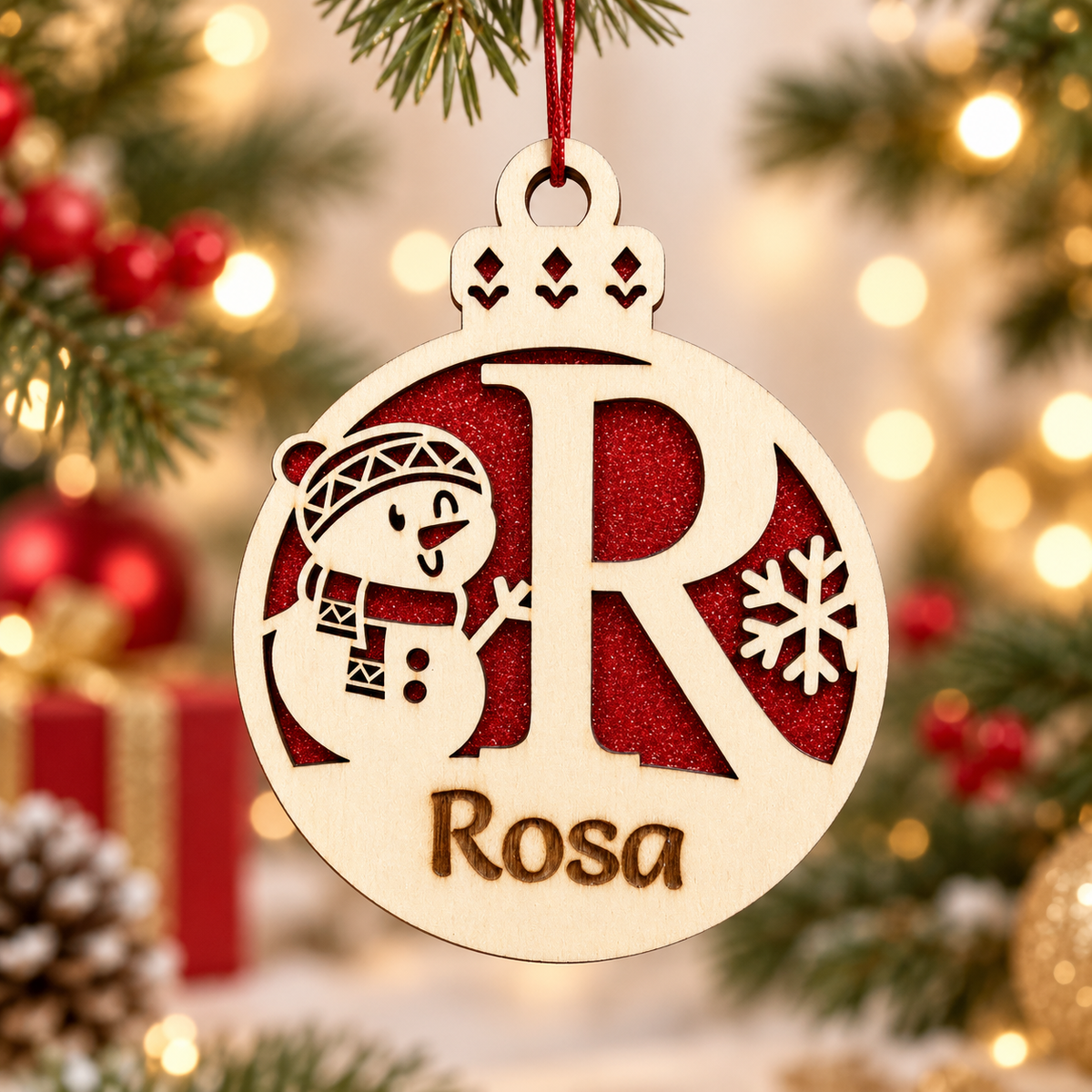 Pallina di Natale Personalizzata in Legno a Doppio Strato