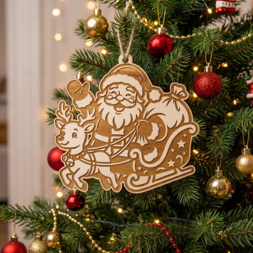 Ornamento Natalizio ''Babbo Natale con Slitta & Renna''