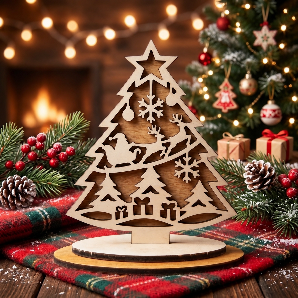 Albero di Natale in Legno 3D| Decorazione Natalizia Artigianale