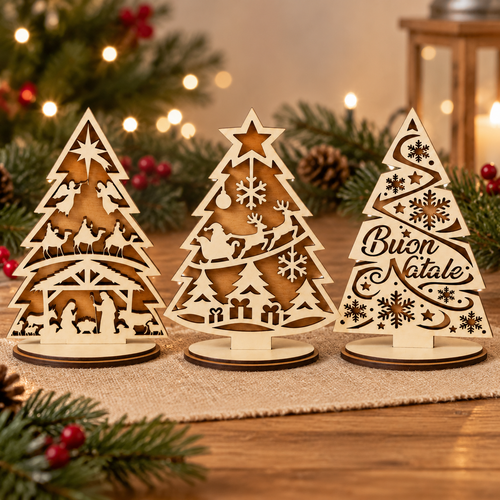 Albero di Natale in Legno 3D| Decorazione Natalizia Artigianale