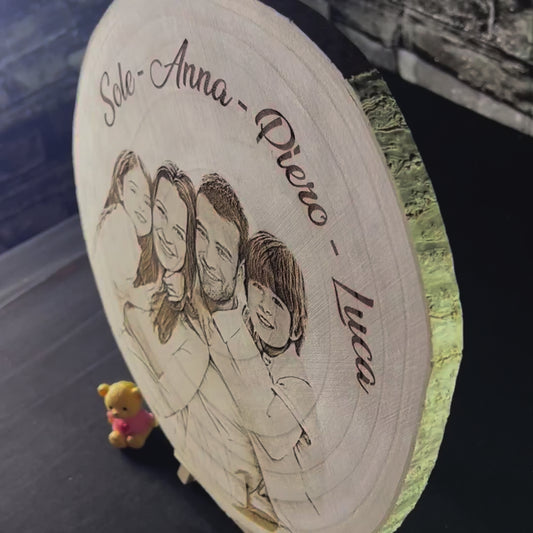 FOTO INCISA SU DISCO DI LEGNO NATURALE